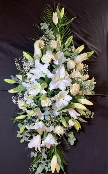 WHITE LILY AND ROSE DOUBLE ENDED COFFIN SPRAY – The Flower Pot liverpool